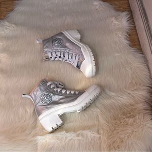 Dkny Silver Lace Up Boots with Textured Design